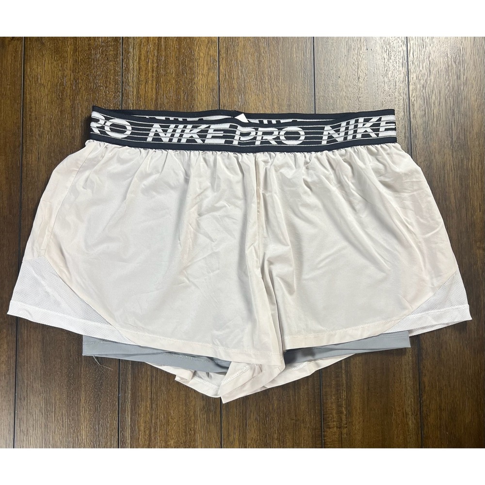 Nike Pro Dri-FIT 2-in-1 Training Shorts Womens XXL Gray White DA0453-073